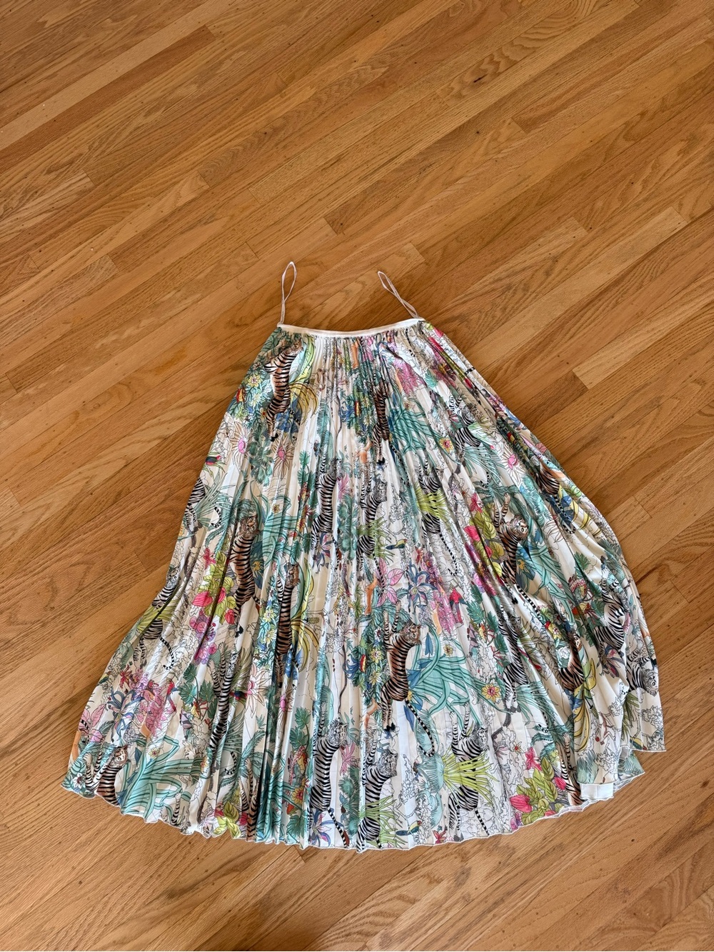 Pleated Tropical Print Maxi Skirt - Multicolor